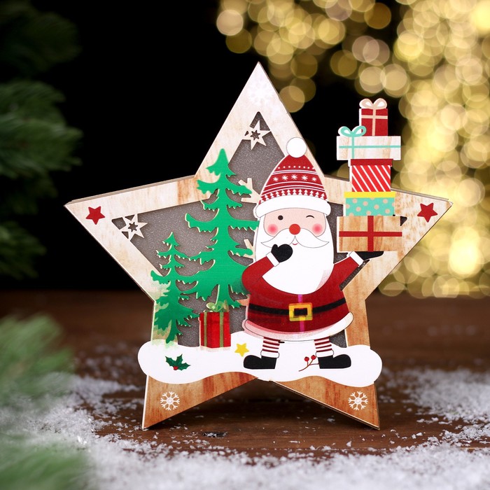 Новогодний декор с подсветкой «Дед Мороз с подарками» 16,5 × 2,5 × 16,5 см - Фото 1