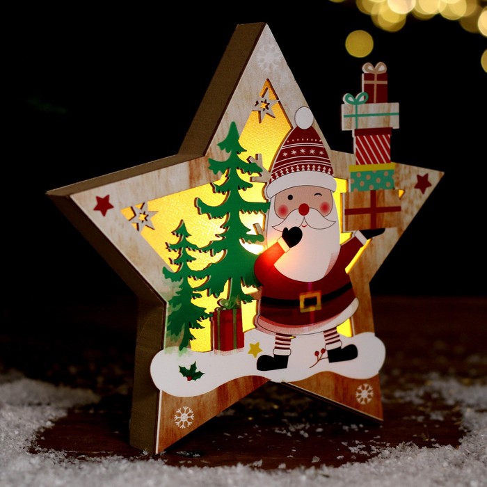 Новогодний декор с подсветкой «Дед Мороз с подарками» 16,5 × 2,5 × 16,5 см - фото 1907467151