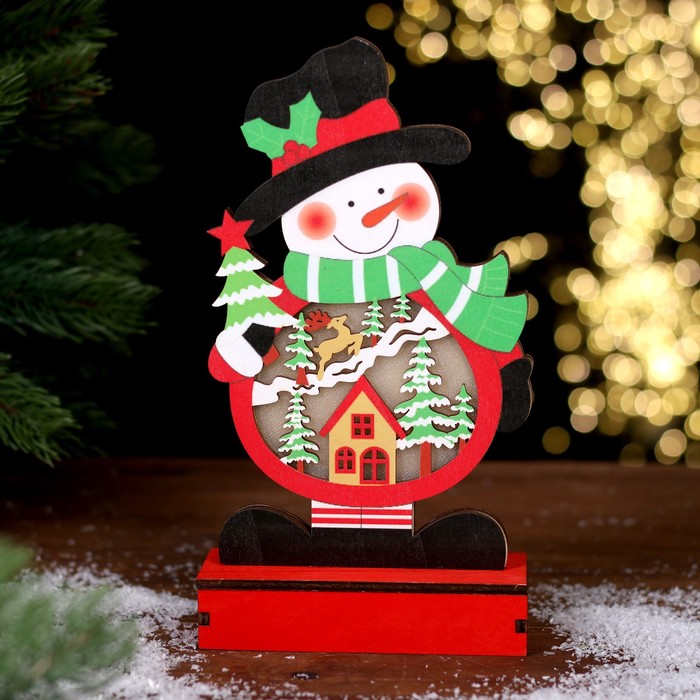 Новогодний декор с подсветкой «Весёлый снеговик» 13 × 5 × 24 см