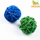 Набор из 2 плетёных шариков из лозы без бубенчиков, 5 см, синий/зелёный - Фото 1