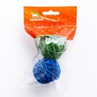 Набор из 2 плетёных шариков из лозы без бубенчиков, 5 см, синий/зелёный - фото 6628412