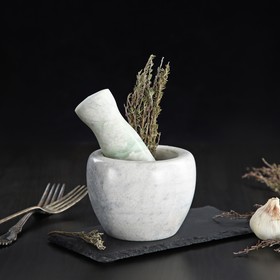Ступка с пестиком из камня Доляна «Мрамор», 10×8 см, цвет белый
