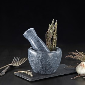 Ступка с пестиком из камня Доляна «Мрамор», 10×8 см, цвет серый