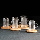 Сервиз чайный из стекла «Дафна», 12 предметов: 6 кружек 70 мл, 6 бамбуковых подставок d=9,8 см - фото 2100580