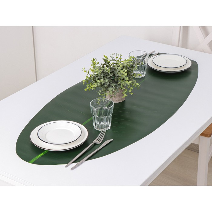 Дорожка для стола «Лист», 106×46 см, цвет зелёный - Фото 1