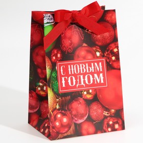 Пакет подарочный с лентой «Новогодние игрушки», 13 х 19 х 9 см 7705488