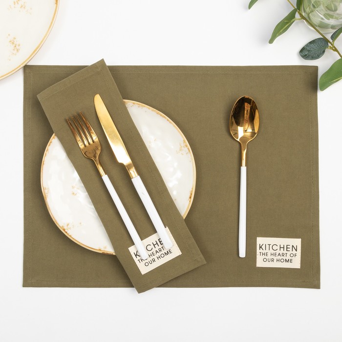 Набор салфеток «Этель» Kitchen, 30×40 см - 2 шт., 100% хлопок, саржа 220 г/м², зелёный - Фото 1