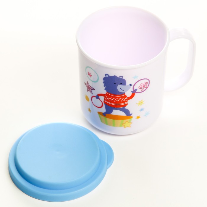 Кружка детская с крышкой, 200 мл., «Мишка», цвет голубой - фото 1885399600