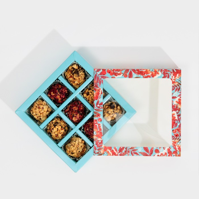 Коробка под 9 конфет с ячейками  «Рябина» 14,5 х 14,5 х 3,5 см