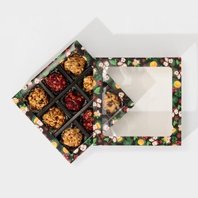 Коробка под 9 конфет с ячейками  «Вкусный новый год» 14,5 х 14,5 х 3,5 см