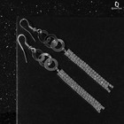 Серьги висячие со стразами «Вечерние» нить и кольцо, белые в серебре,10 см - Фото 2