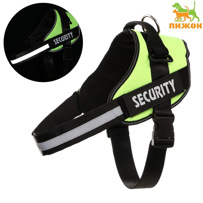 Шлейка К9, размер XXL, ОГ 95-110 см, вес 40-70 кг, мягкая, светоотражающая, салатовая - Фото 1