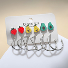 Набор серьги 6 пар «Ассорти» клубника, груша и авокадо, цветной в серебре - фото 9055059