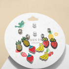 Пусеты 7 пар «Неделька» фрукты, цветные в серебре - фото 24368474