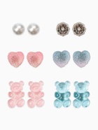 Серьги пусеты QF «Ассорти», 6 пар, мишки и сердечки, розово-голубые в серебре - Фото 1