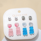 Серьги пусеты QF «Ассорти», 6 пар, мишки и сердечки, розово-голубые в серебре - Фото 3