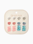 Серьги пусеты QF «Ассорти», 6 пар, мишки и сердечки, розово-голубые в серебре - Фото 4