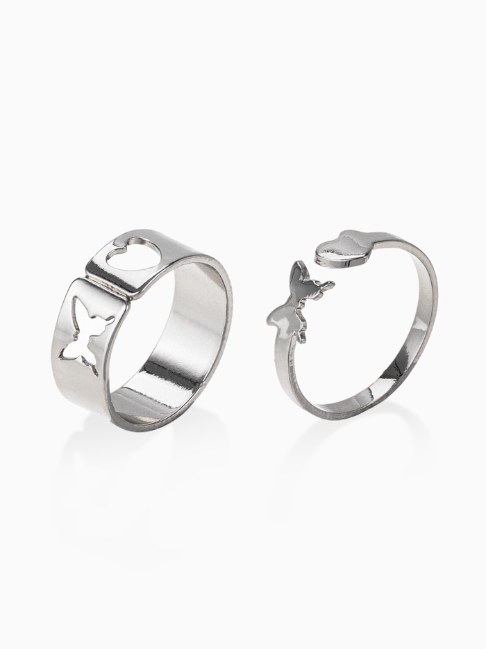 Кольца парные «Нежность», 2 шт. цвет серебро, безразмерные - Фото 1