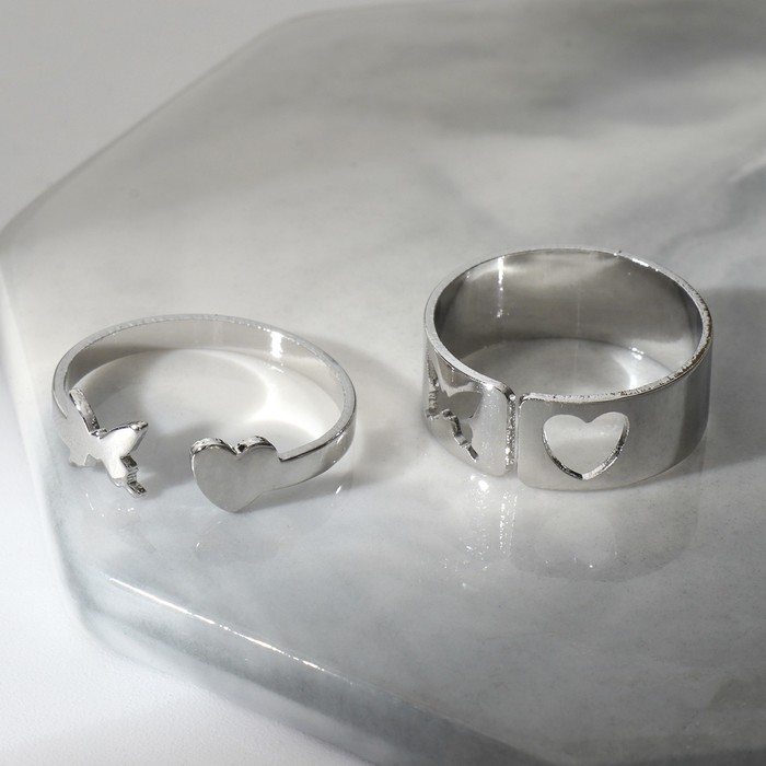 Кольца парные «Нежность», 2 шт. цвет серебро, безразмерные - Фото 1