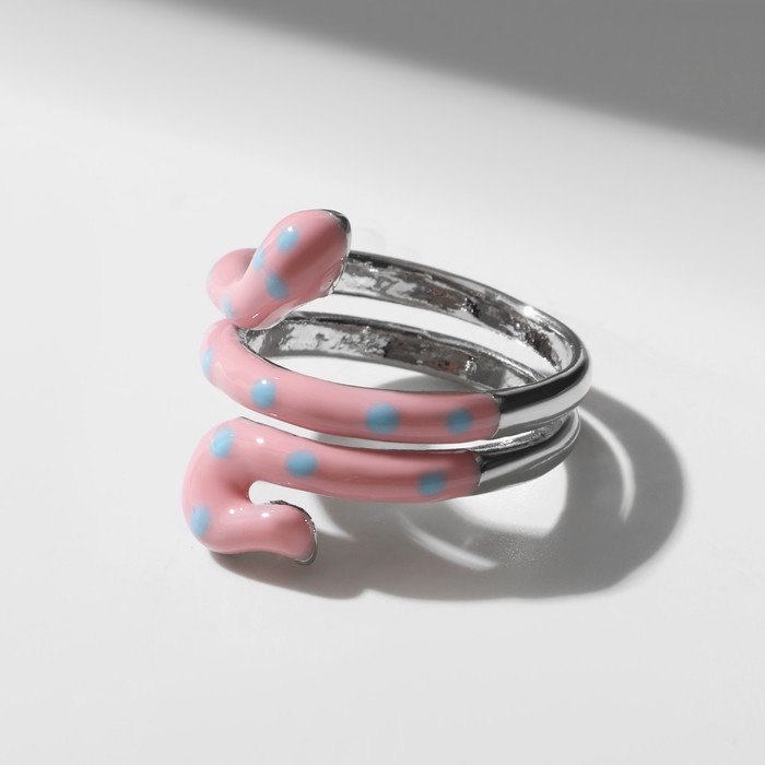 Кольцо «Змейка» в горошек, цвет розовый в серебре, безразмерное
