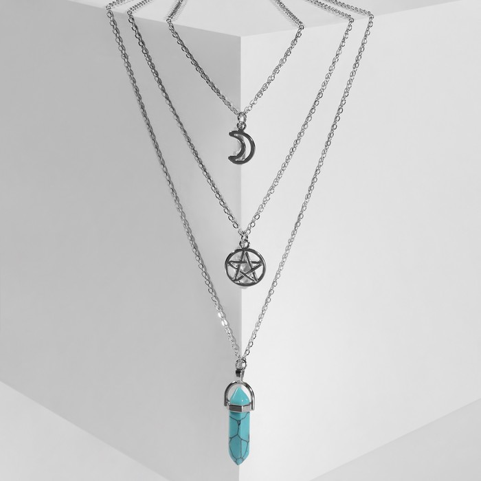Кулон «Маятник» луна и пентаграмма, цвет синий в серебре, 52 см - Фото 1