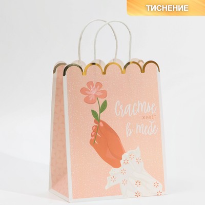 Пакет подарочный крафтовый, упаковка, «Flower», 18 х 23 х 10 см