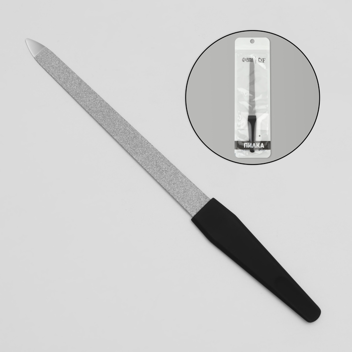 Пилка металлическая для ногтей, прорезиненная ручка, 17 см, цвет серебристый/чёрный - Фото 1