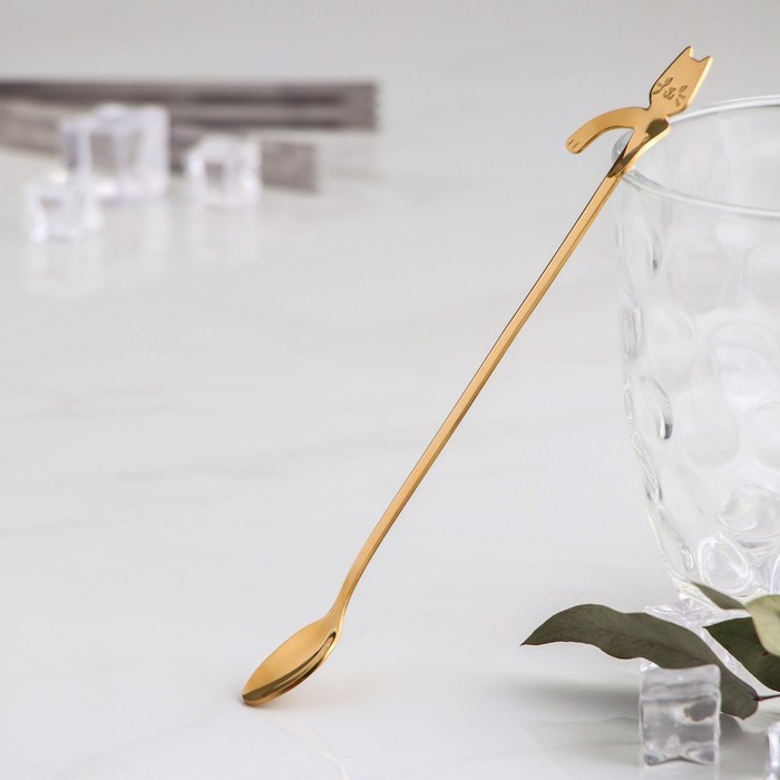 Ложка барная из нержавеющей стали Magistro «Котик», 20×3,3×1,5 см, цвет золотой - Фото 1