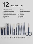 Набор маникюрный, 12 предметов, в футляре, синий - Фото 2