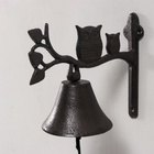 Колокол настенный чугун «Сова с совёнком на ветке», 20×10.5×17 см - Фото 3