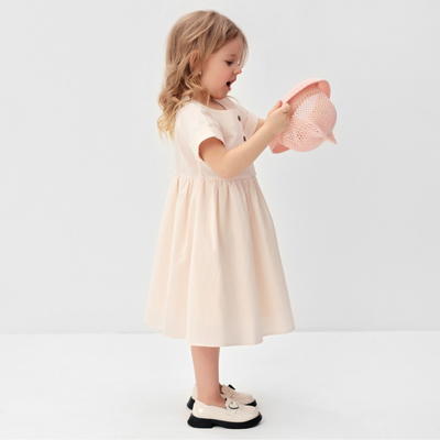 Платье для девочки MINAKU: Cotton Collection, однотонное, бежевое, рост 98 см