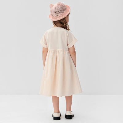 Платье для девочки MINAKU: Cotton Collection, однотонное, бежевое, рост 98 см