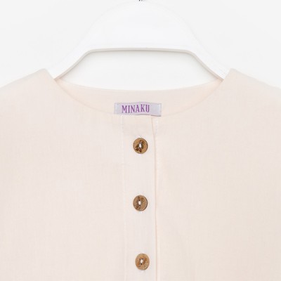 Платье для девочки MINAKU: Cotton Collection, однотонное, бежевое, рост 98 см