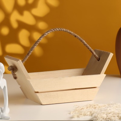 Подарочный ящик «Лодочка», 26.5×12.5×9.5 см, деревянный, ручка - верёвка