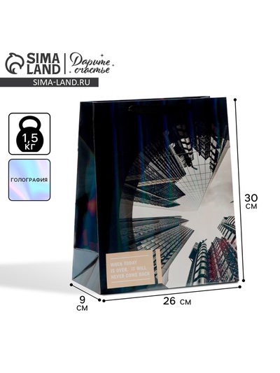 Пакет подарочный ламинированный, упаковка, «Небоскрёб», радужная голография, М 26×32×12 см