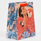 Пакет подарочный ламинированный, упаковка, «Девушка с фламинго», радужная голография, MS 18 х 23 х 10 см - Фото 2