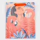 Пакет подарочный ламинированный, упаковка, «Девушка с фламинго», радужная голография, MS 18 х 23 х 10 см - Фото 6