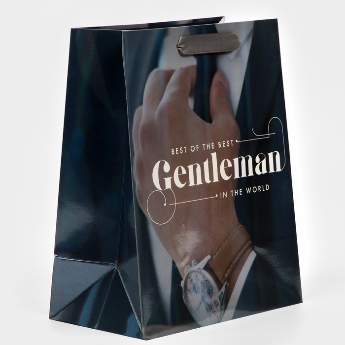 Пакет подарочный ламинированный, упаковка, «Джентельмен», радужная голография, MS 18 х 23 х 10 см - фото 1889828084