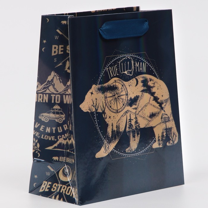 Пакет подарочный ламинированный, упаковка, «Настоящий мужчина», радужная голография, S 12 х 15 х 5,5 см - фото 1908930442