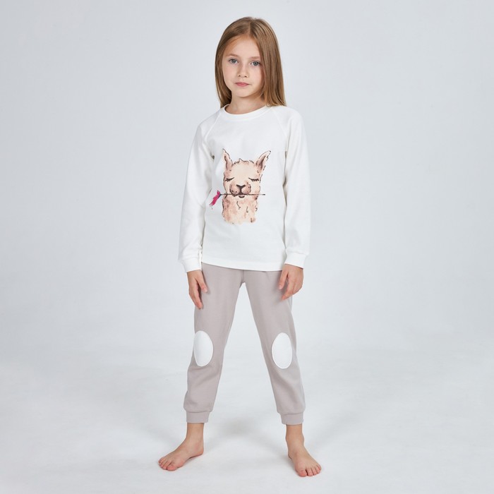 Пижама для девочки, цвет молочный, серый, рост 104 см