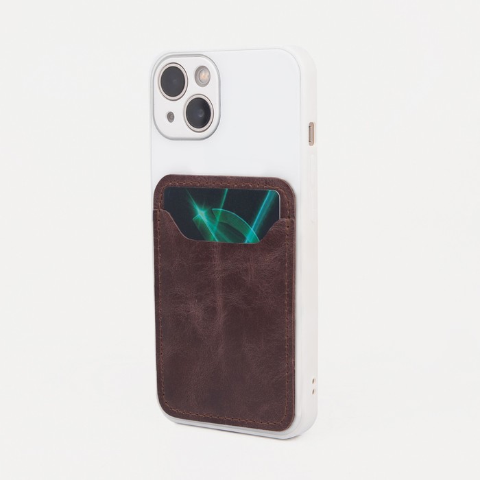 Картхолдер на телефон, кожа пулл-ап, цвет коричневый - Фото 1