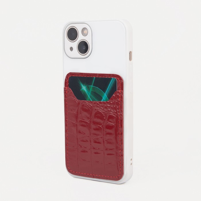 Картхолдер на телефон, кожа кайман, цвет красный - Фото 1