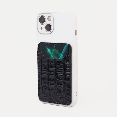 Картхолдер на телефон, кожа кайман, цвет чёрный