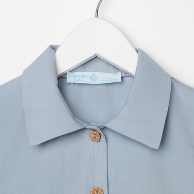 Платье для девочки KAFTAN: Summer cotton с воротником, серо-голубое, рост 134-140 см