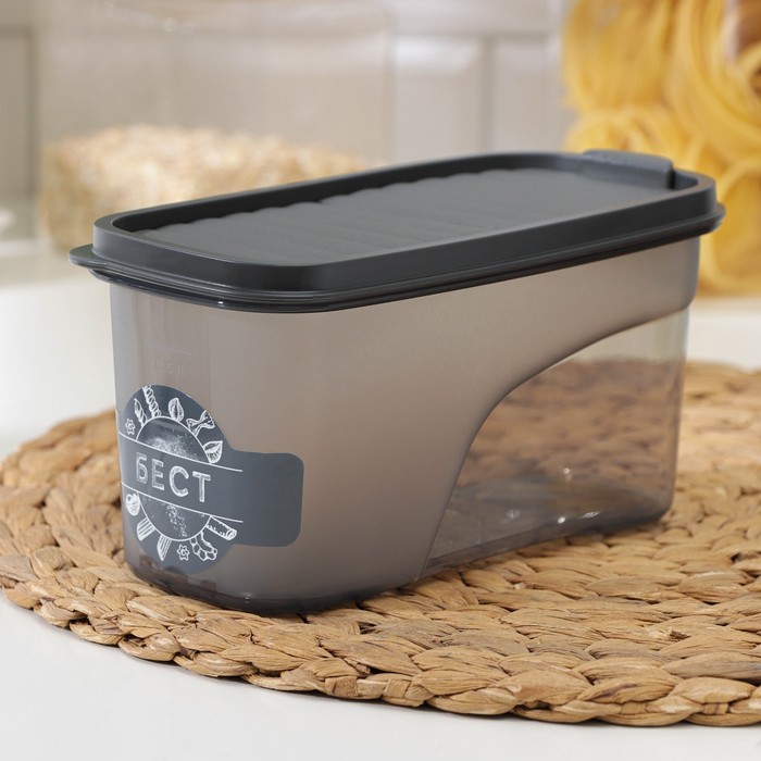 Ёмкость для сыпучих продуктов «Бест», 1 л, 9,5×19×9,5 см, прозрачная, крышка серая - Фото 1