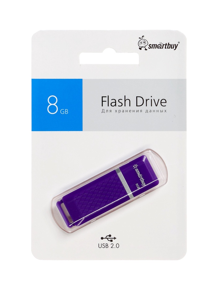 Флешка Smartbuy Quartz series Violet, 8 Гб, USB 2.0,чт до 25 Мб/с,зап до 15 Мб/с, фиолетовая - фото 51852829