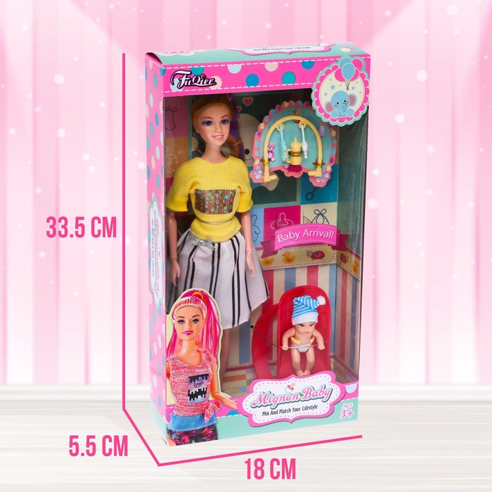 Кукла-модель шарнирная «Молодая мама» с малышом и аксессуарами, МИКС 54988