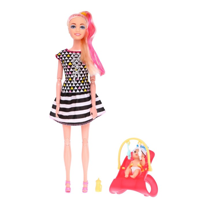 Кукла-модель шарнирная «Молодая мама» с малышом и аксессуарами, МИКС 54988