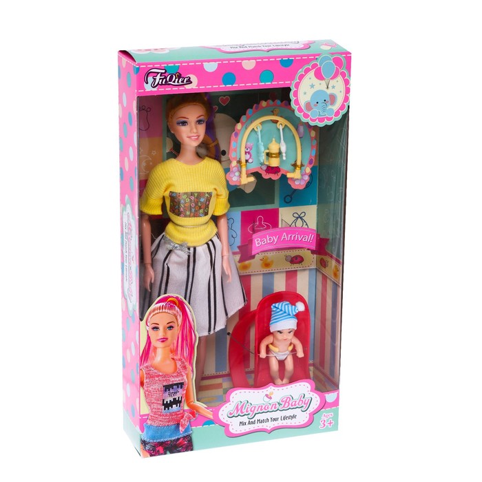 Кукла-модель шарнирная «Молодая мама» с малышом и аксессуарами, МИКС 54988