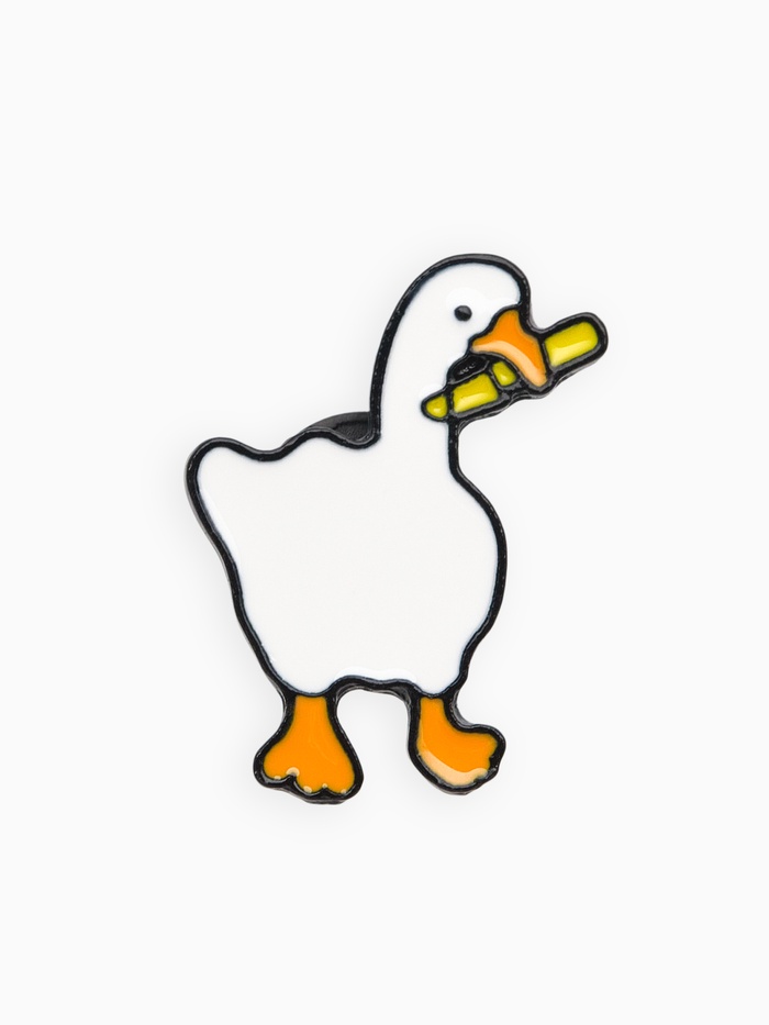 Значок «Гусь», с ножом, бело-оранжевый в чёрном металле - Фото 1